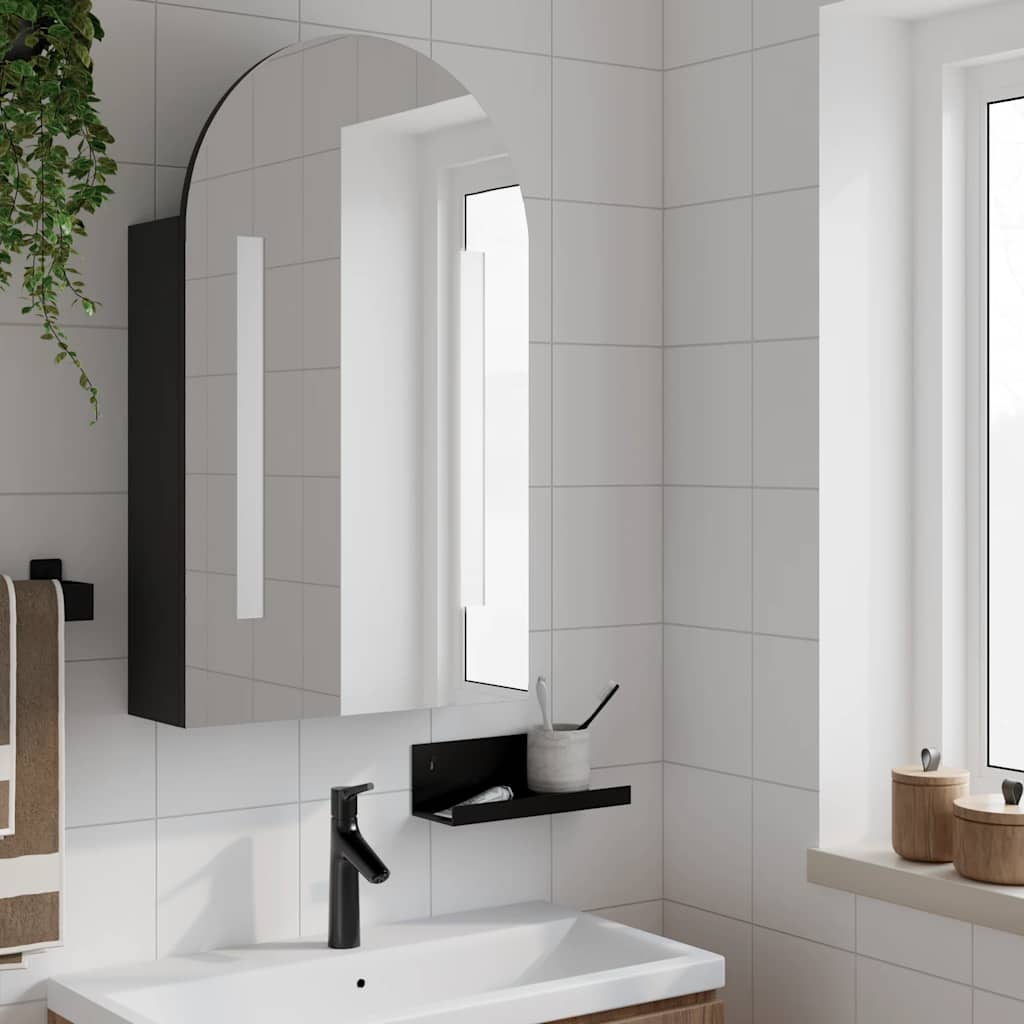 Armadietto Bagno con Specchio e LED ad Arco Nero 42x13x70 cm | homemem39