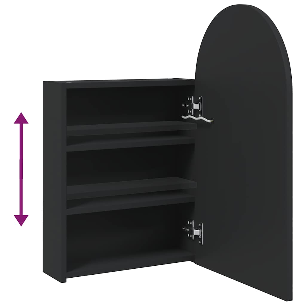 Armadietto Bagno con Specchio e LED ad Arco Nero 42x13x70 cm | homemem39
