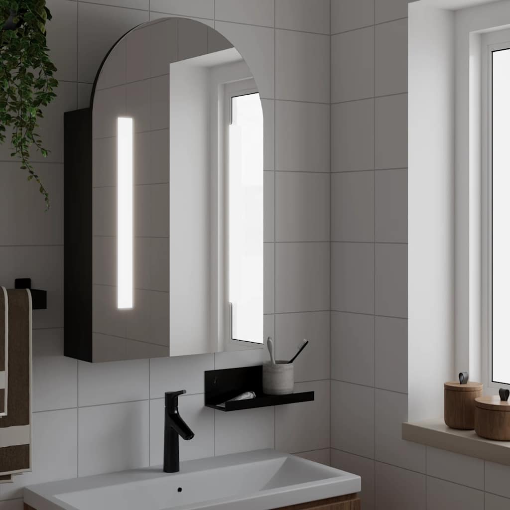 Armadietto Bagno con Specchio e LED ad Arco Nero 42x13x70 cm | homemem39