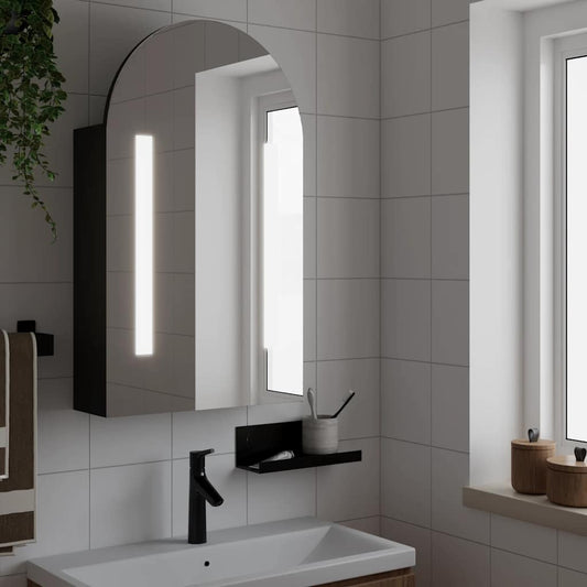 Armadietto Bagno con Specchio e LED ad Arco Nero 42x13x70 cm | homemem39