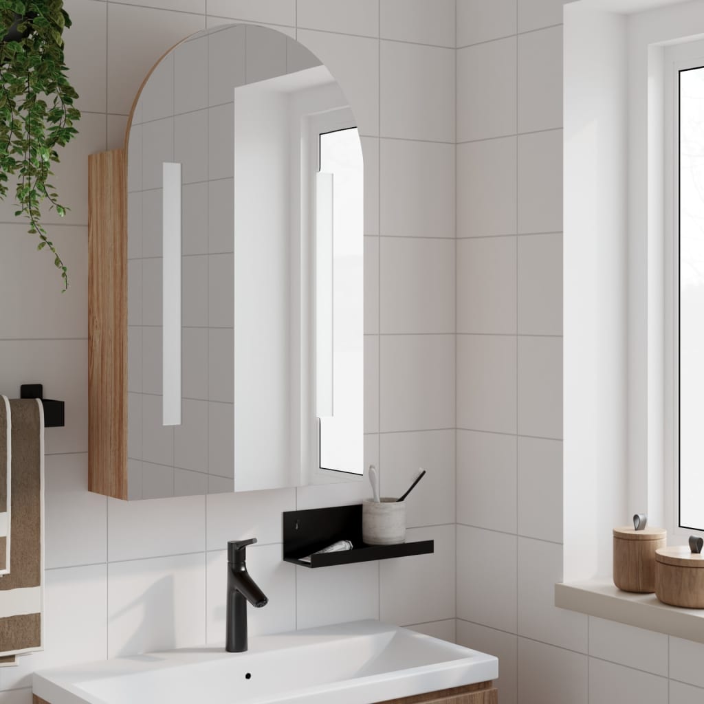 Armadietto Bagno con Specchio e LED ad Arco Rovere 42x13x70 cm | homemem39