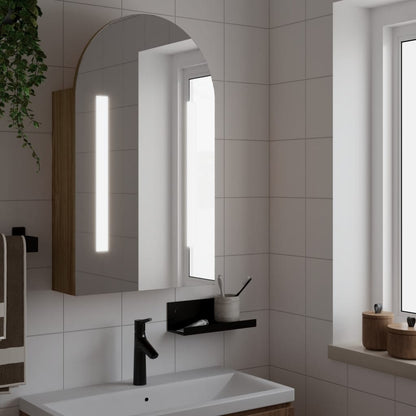 Armadietto Bagno con Specchio e LED ad Arco Rovere 42x13x70 cm | homemem39