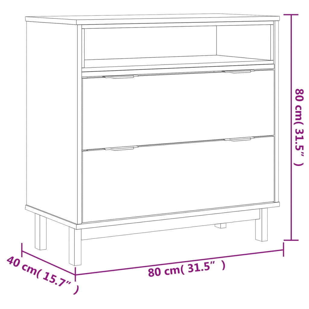 Cassettiera FLAM 80x40x80 cm in Legno Massello di Pino - homemem39
