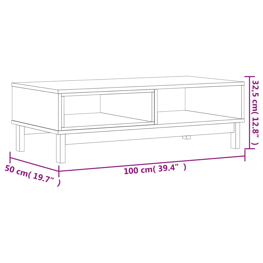 Tavolino da Salotto FLAM 100x50x32,5 cm Legno Massello di Pino | homemem39