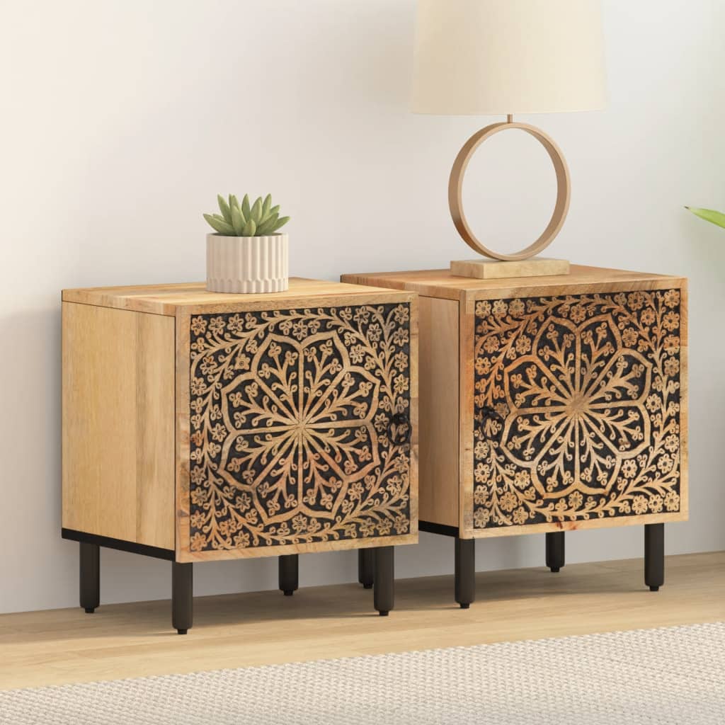 Comodini 2pz 40x33x46 cm in Legno Massello di Mango | homemem39