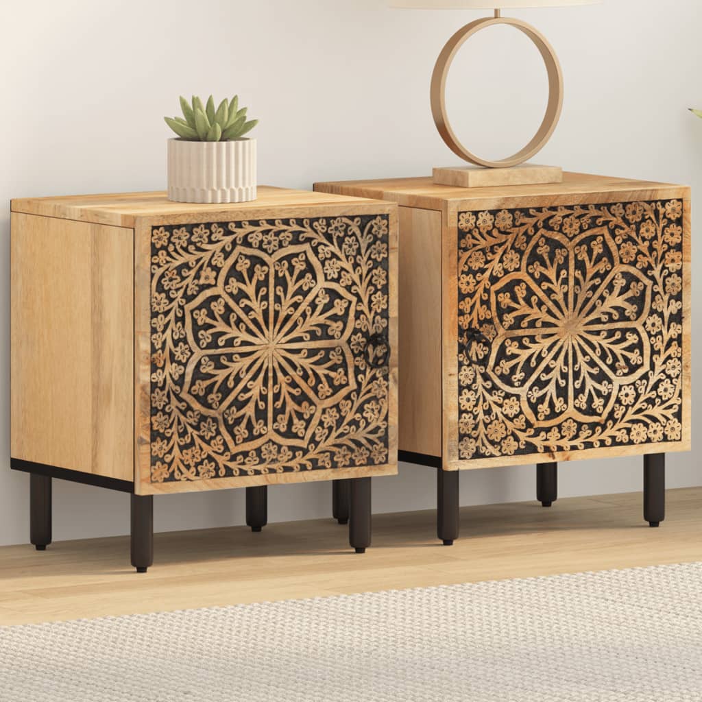 Comodini 2pz 40x33x46 cm in Legno Massello di Mango | homemem39
