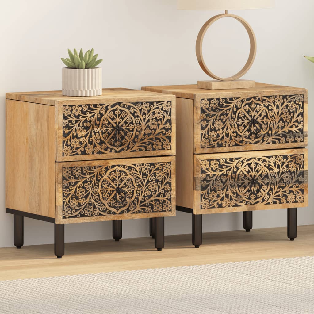 Comodini 2pz 40x33x46 cm in Legno Massello di Mango | homemem39