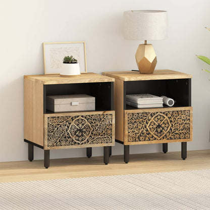Comodini 2pz 40x33x46 cm in Legno Massello di Mango