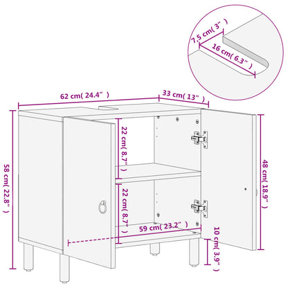 Mobile Lavabo da Bagno 62x33x58cm in Legno Massello di Mango | homemem39