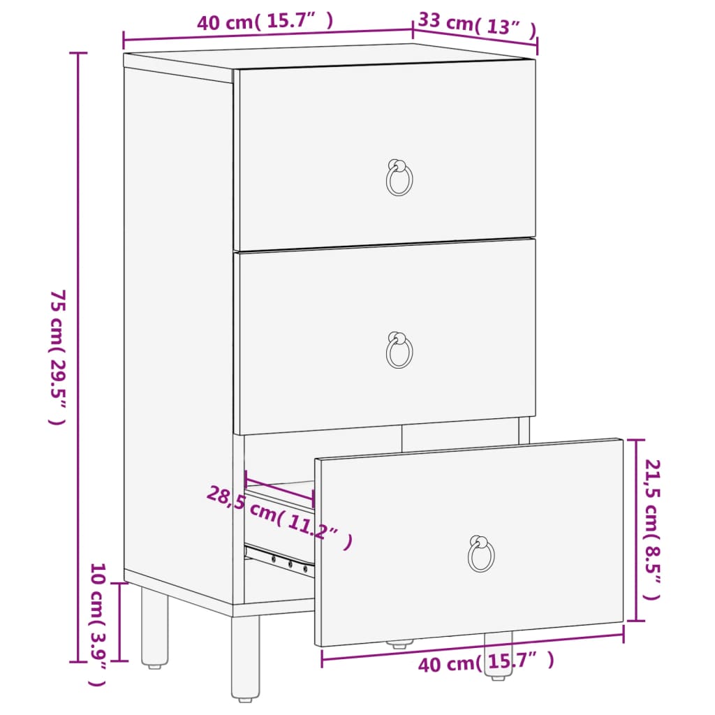 Credenza 40x33x75 cm in Legno Massello di Mango