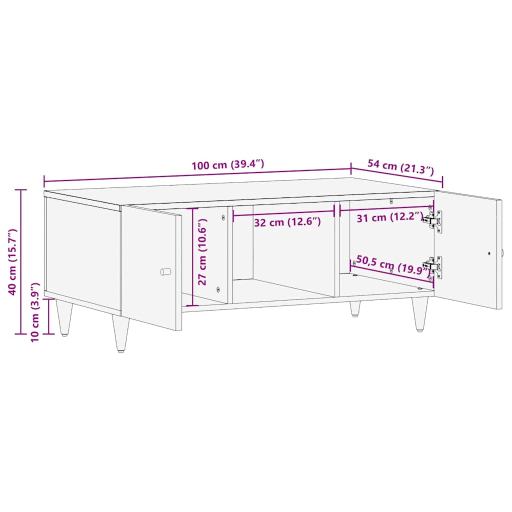 Tavolino da Salotto 100x54x40 cm in Legno Massello di Mango | homemem39