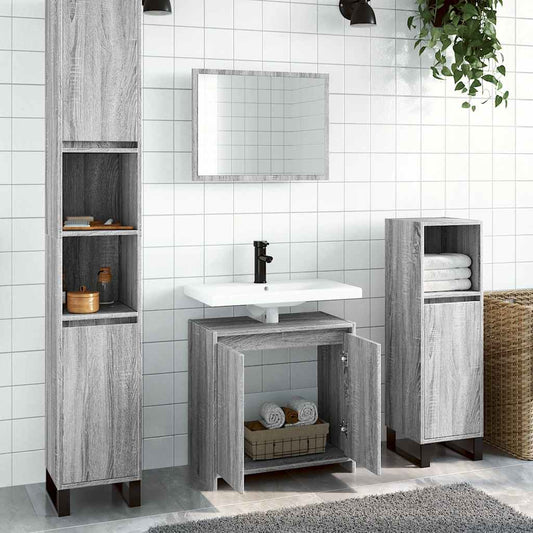 Set Mobili da Bagno 2 pz Grigio Sonoma in Legno Multistrato | homemem39
