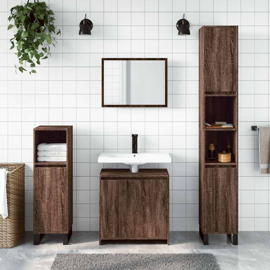 Set Mobili da Bagno 2 pz Rovere Marrone in Legno Multistrato | homemem39