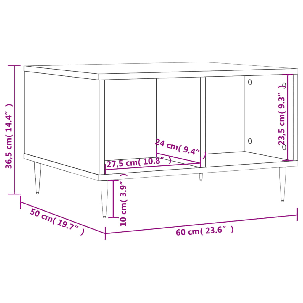 Tavolino Salotto Bianco Lucido 60x50x36,5 cm Legno Multistrato | homemem39