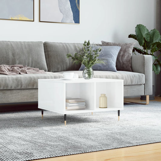 Tavolino Salotto Bianco Lucido 60x50x36,5 cm Legno Multistrato | homemem39