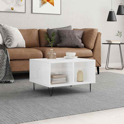 Tavolino Salotto Bianco Lucido 60x50x36,5 cm Legno Multistrato | homemem39
