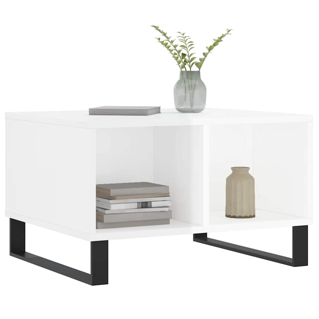 Tavolino Salotto Bianco Lucido 60x50x36,5 cm Legno Multistrato | homemem39