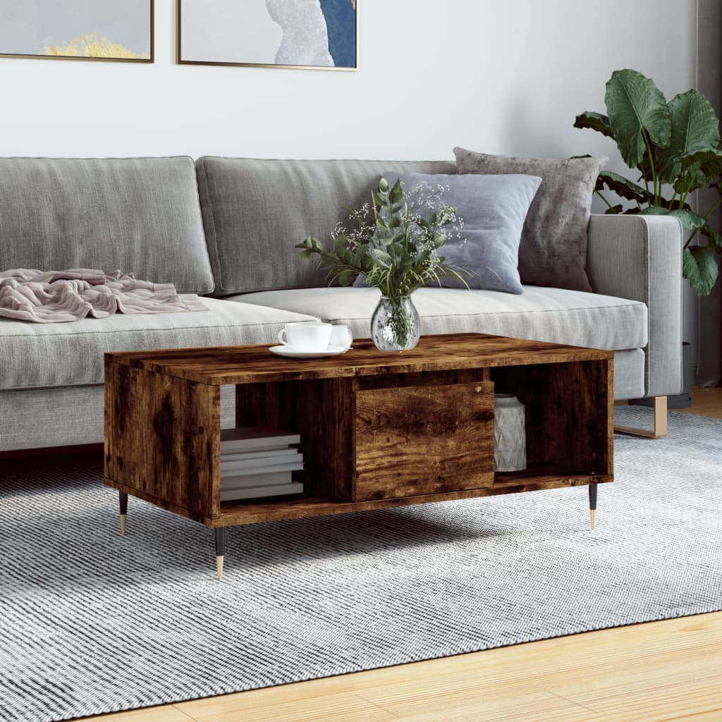 Tavolino da Salotto Rovere Fumo 90x50x36,5 cm Legno Multistrato | homemem39
