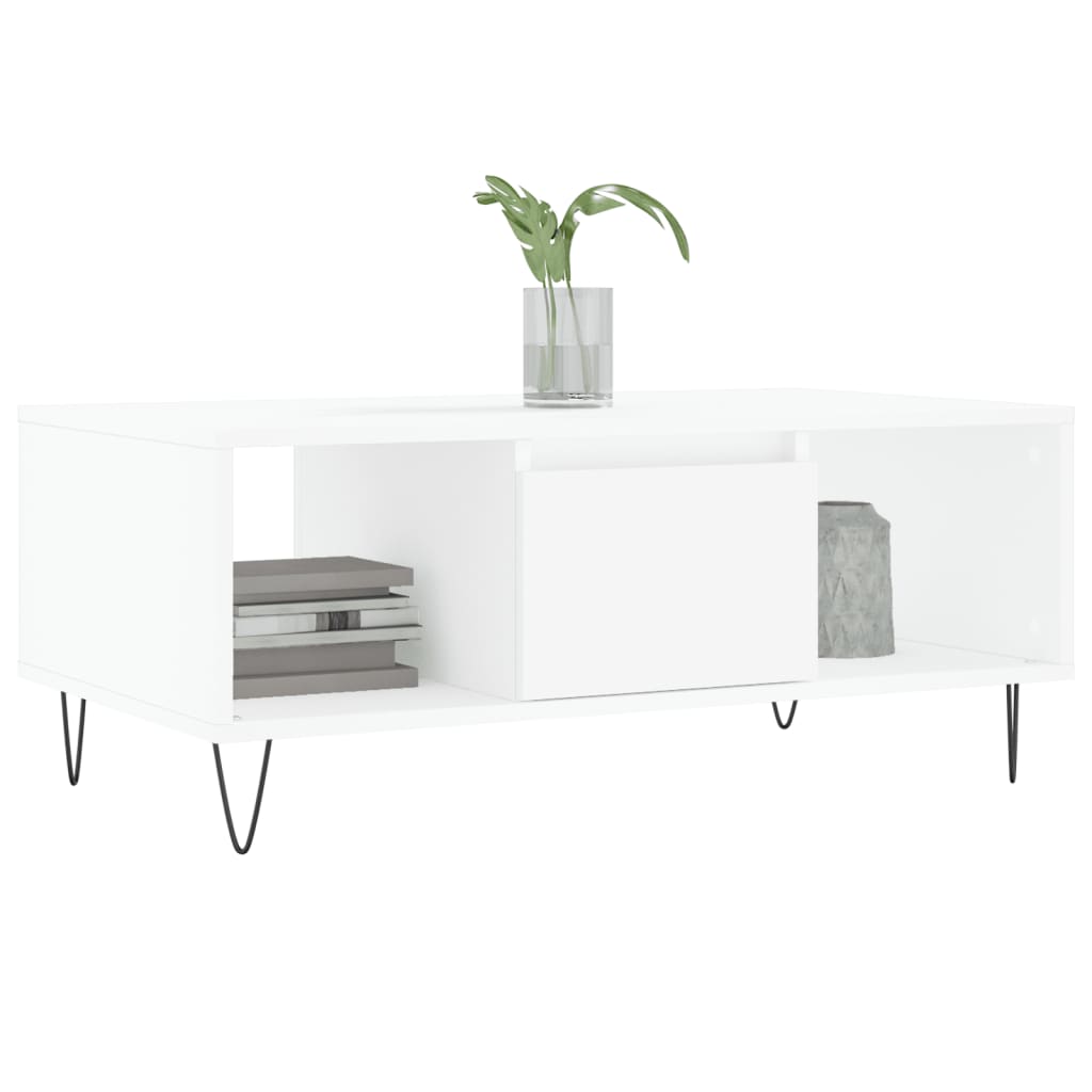 Tavolino da Salotto Bianco 90x50x36,5 cm in Legno Multistrato | homemem39