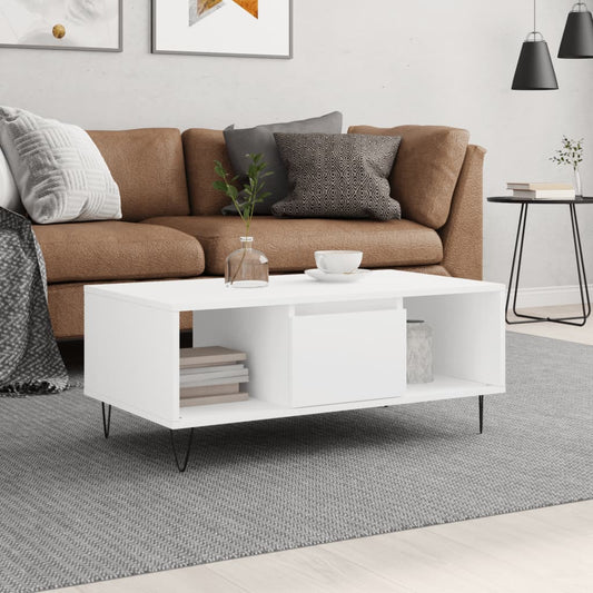 Tavolino da Salotto Bianco 90x50x36,5 cm in Legno Multistrato | homemem39