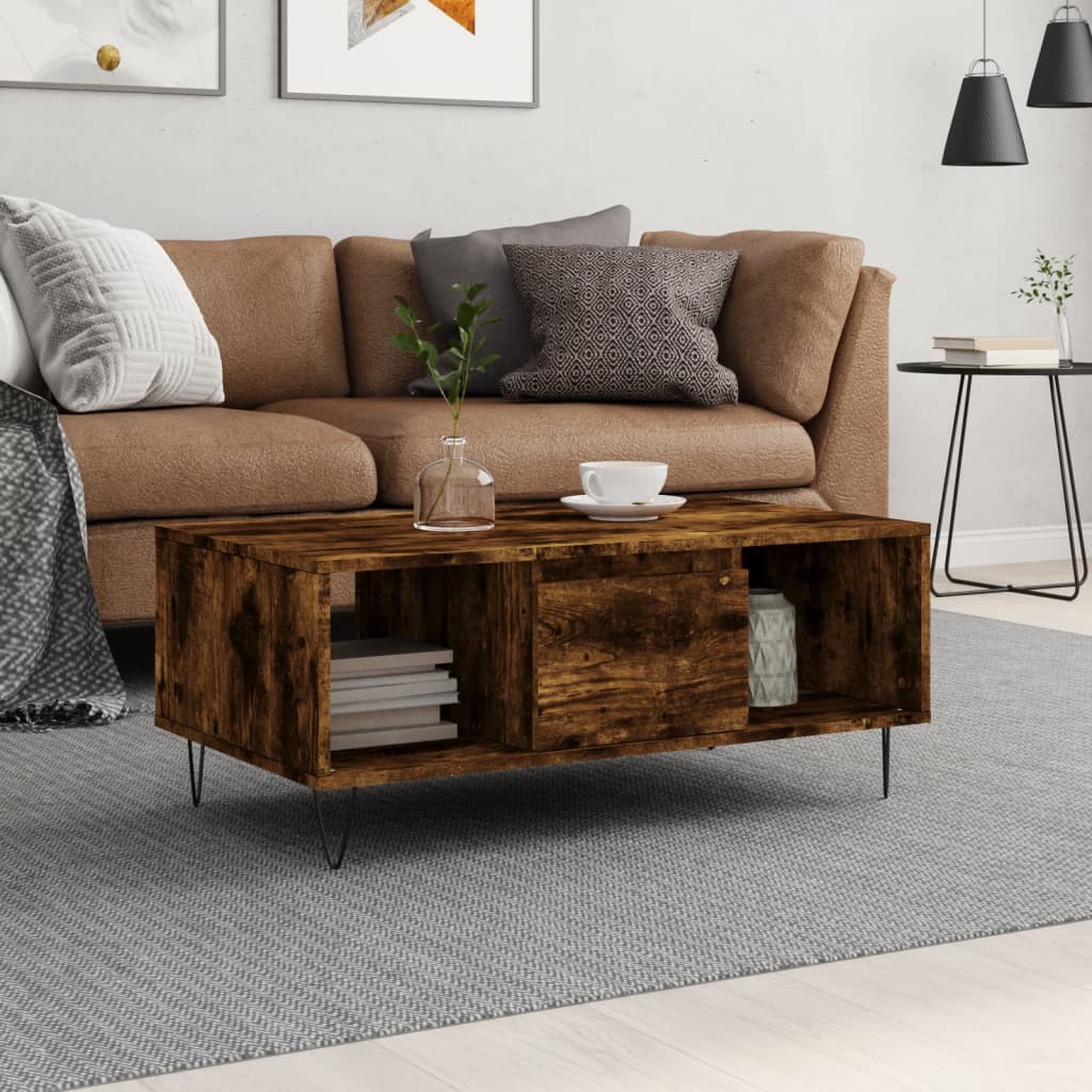 Tavolino da Salotto Rovere Fumo 90x50x36,5 cm Legno Multistrato | homemem39
