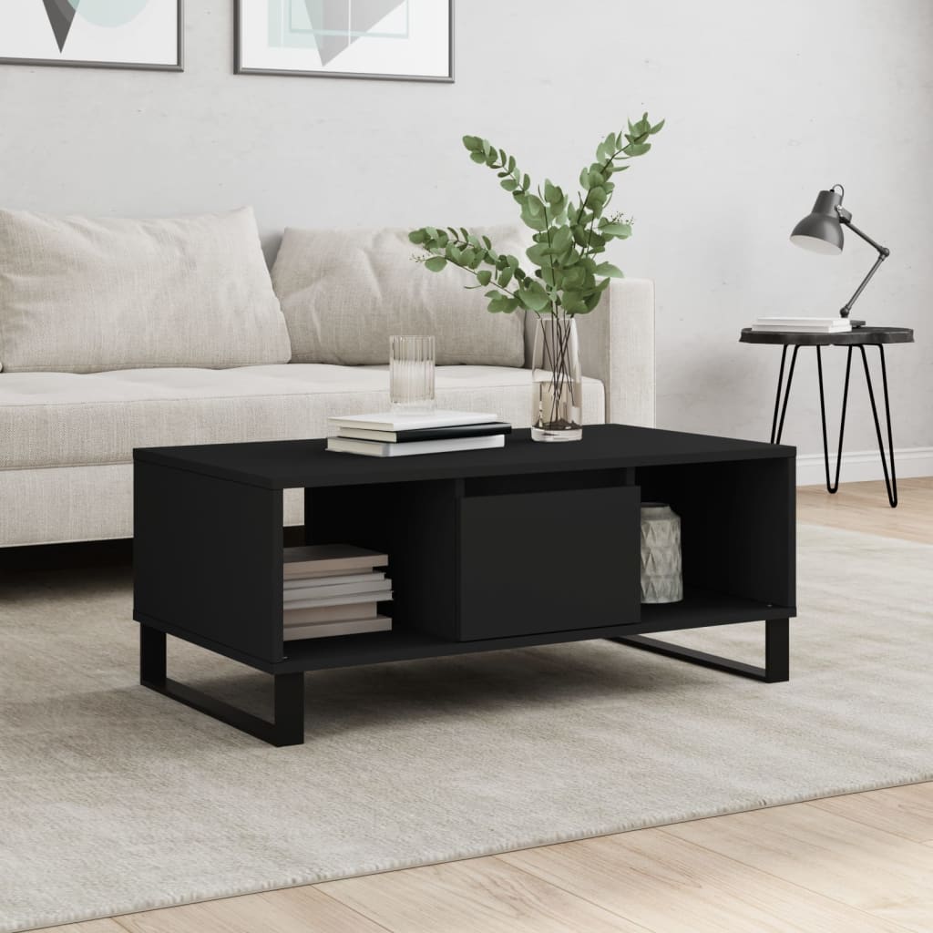 Tavolino da Salotto Nero 90x50x36,5 cm in Legno Multistrato | homemem39