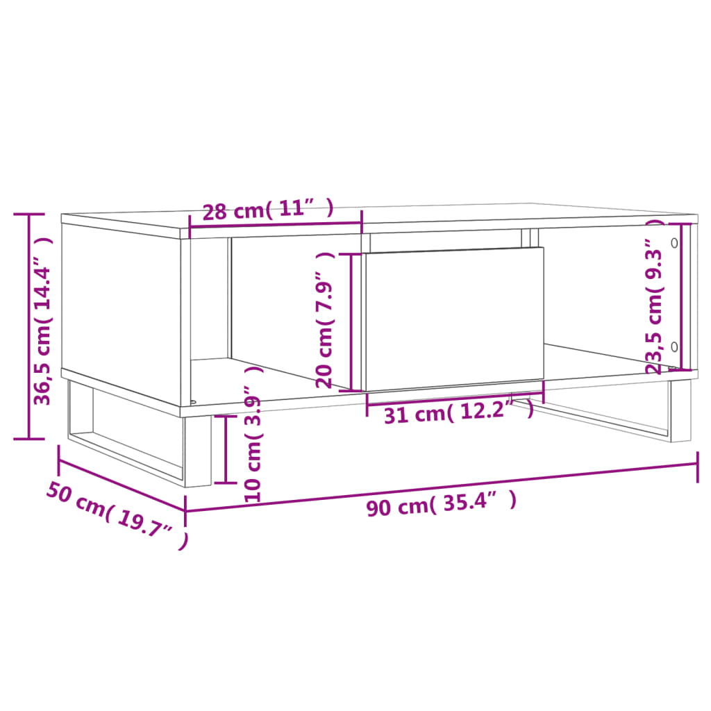 Tavolino Salotto Grigio Cemento 90x50x36,5 cm Legno Multistrato | homemem39