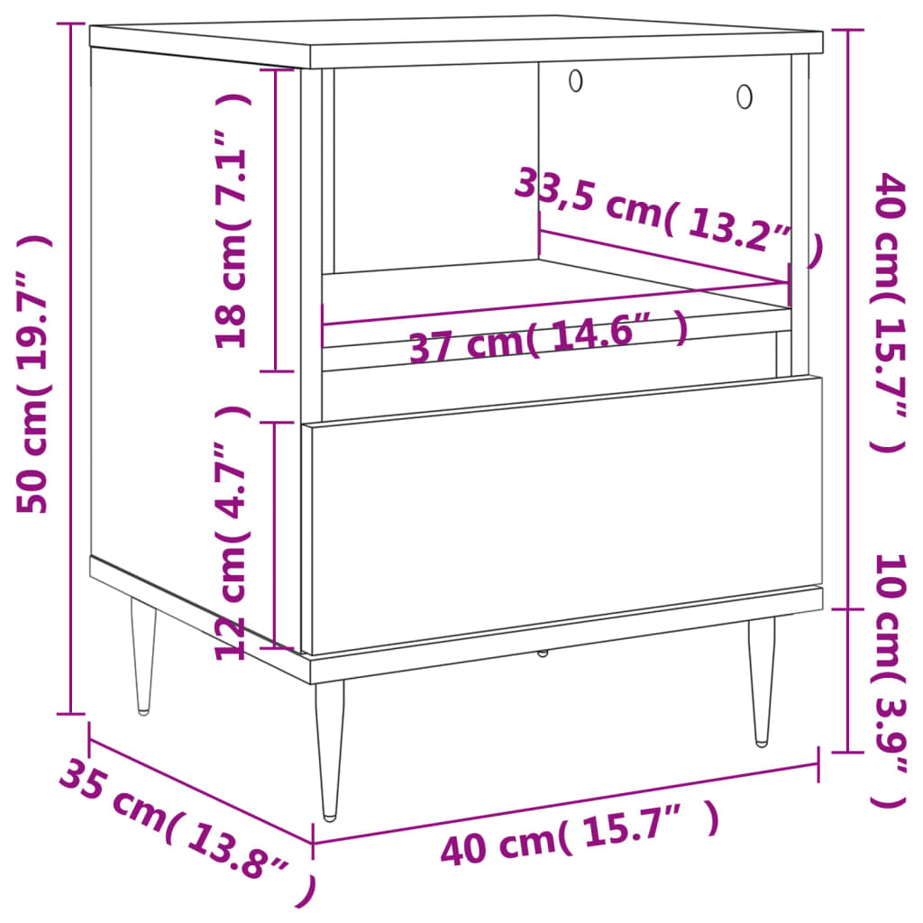 Comodino Rovere Sonoma 40x35x50 cm in Legno Multistrato
