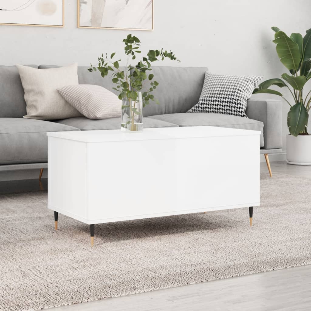 Tavolino Salotto Bianco Lucido 90x44,5x45 cm Legno Multistrato | homemem39