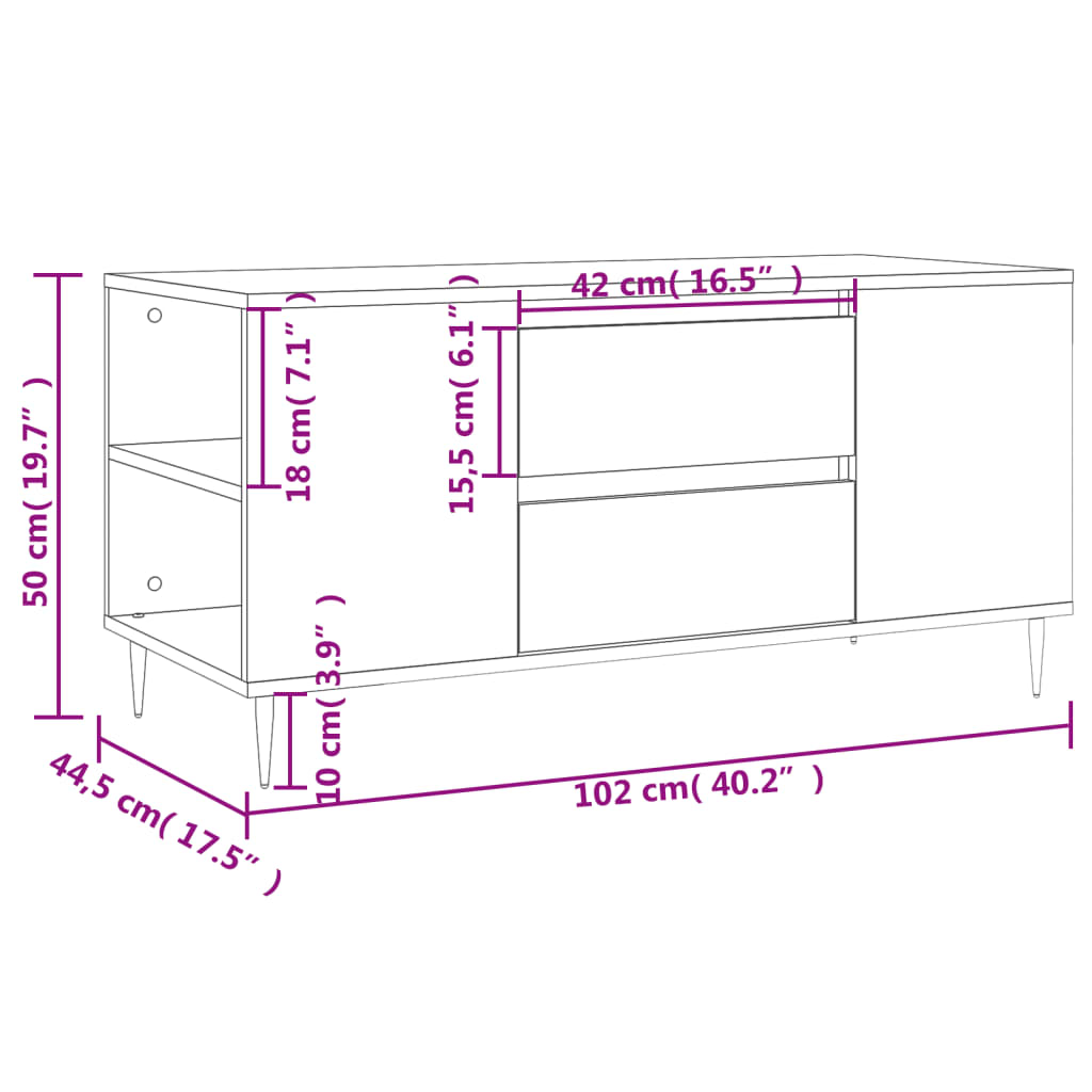 Tavolino da Salotto Nero 102x44,5x50 cm in Legno Multistrato | homemem39