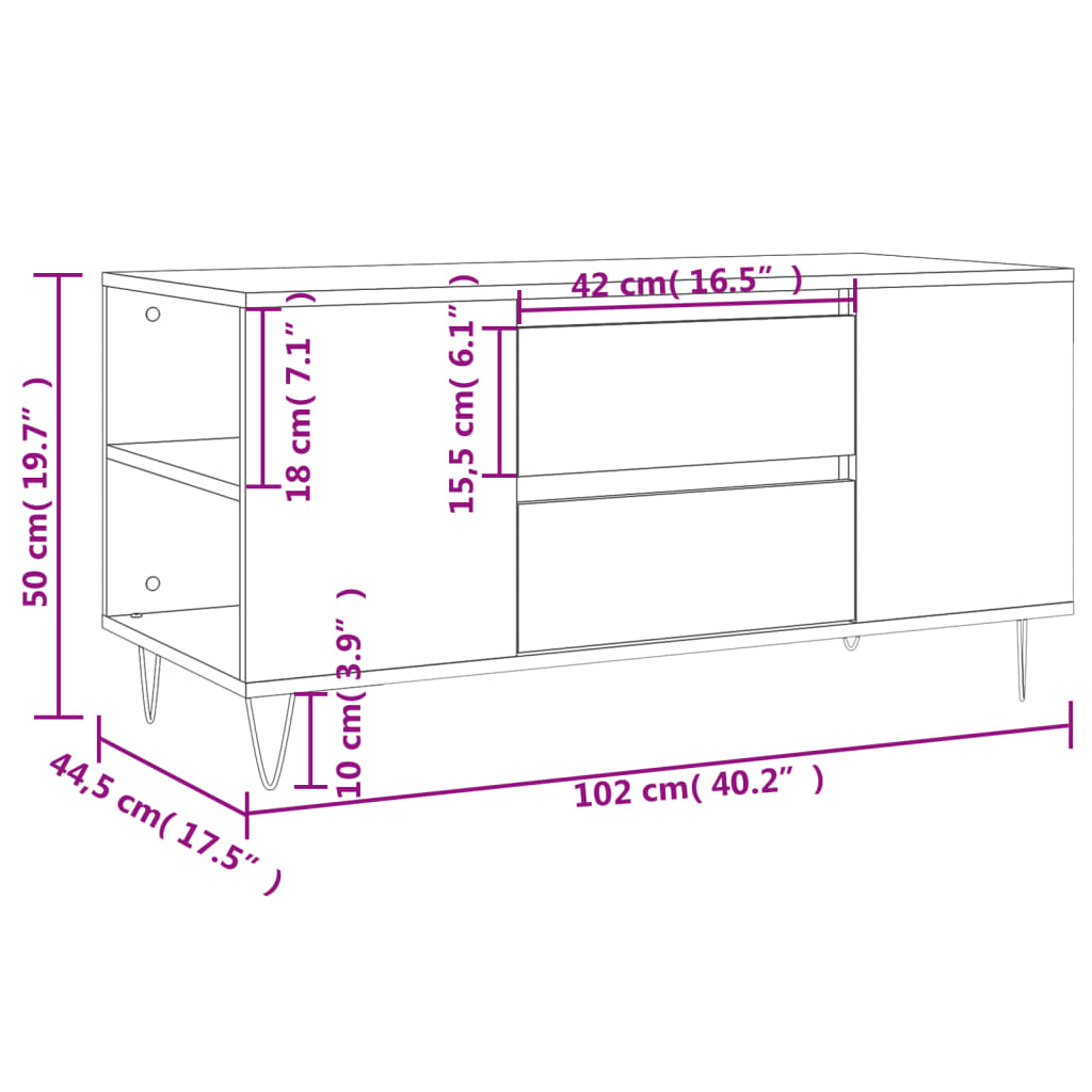 Tavolino Salotto Rovere Sonoma 102x44,5x50 cm Legno Multistrato | homemem39