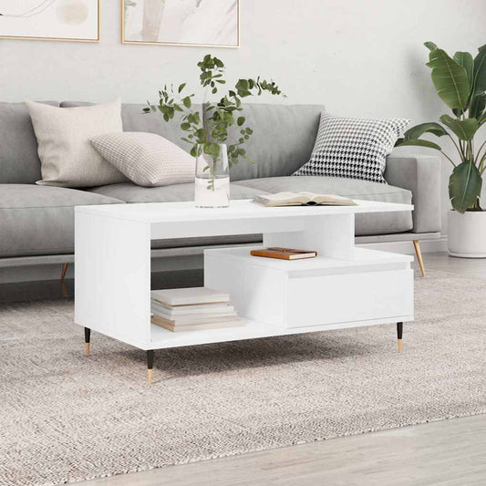 Tavolino da Salotto Bianco 90x49x45 cm in Legno Multistrato | homemem39