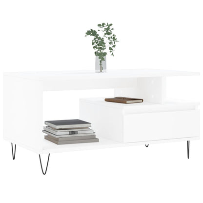Tavolino da Salotto Bianco 90x49x45 cm in Legno Multistrato | homemem39