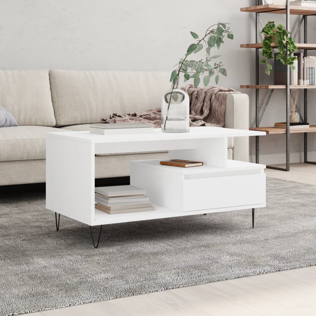 Tavolino da Salotto Bianco 90x49x45 cm in Legno Multistrato | homemem39