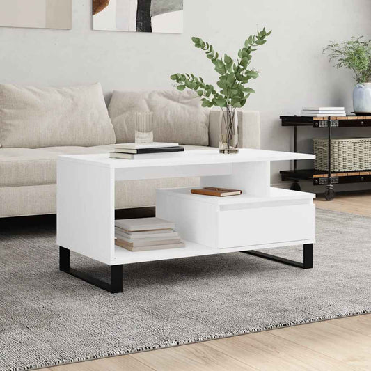Tavolino da Salotto Bianco 90x49x45 cm in Legno Multistrato | homemem39