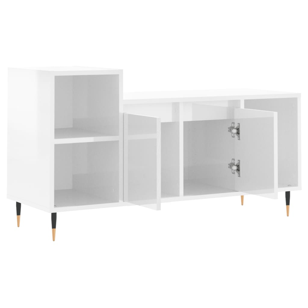 Mobile Porta TV Bianco Lucido 100x35x55 cm in Legno Multistrato