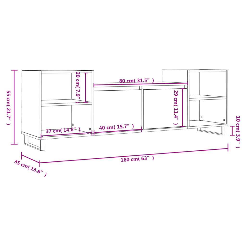 Mobile Porta TV Nero 160x35x55 cm in Legno Multistrato