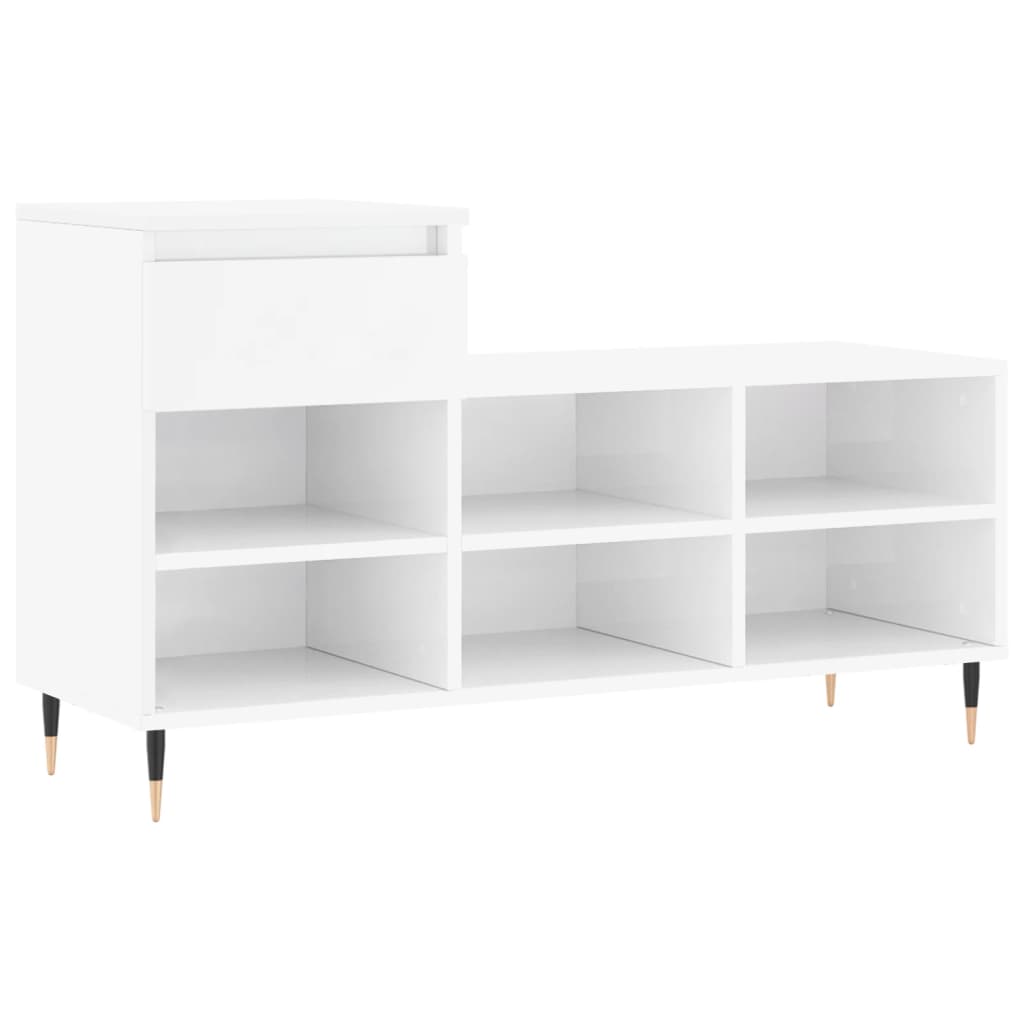 Scarpiera Bianco Lucido 102x36x60 cm in Legno Multistrato - homemem39