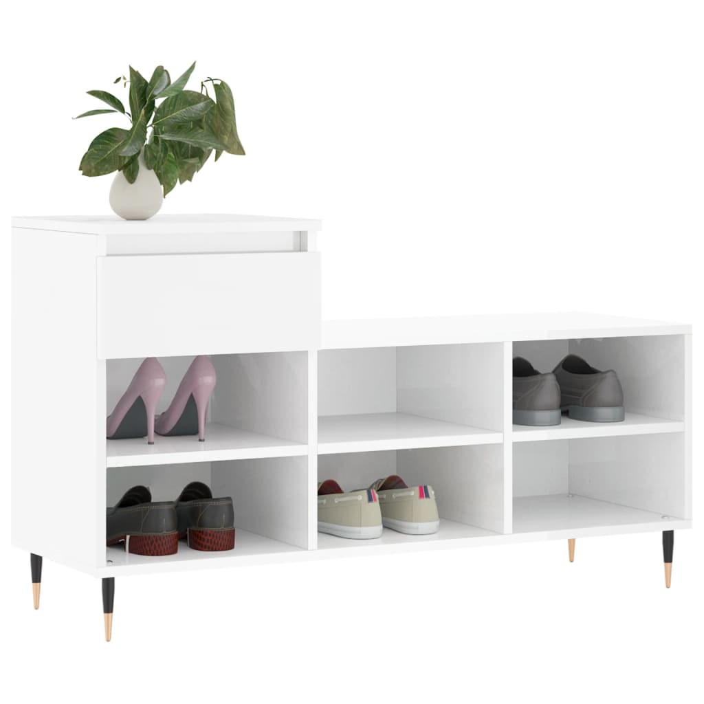 Scarpiera Bianco Lucido 102x36x60 cm in Legno Multistrato - homemem39