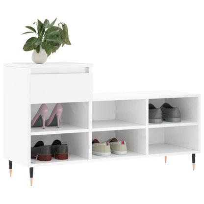 Scarpiera Bianco Lucido 102x36x60 cm in Legno Multistrato - homemem39