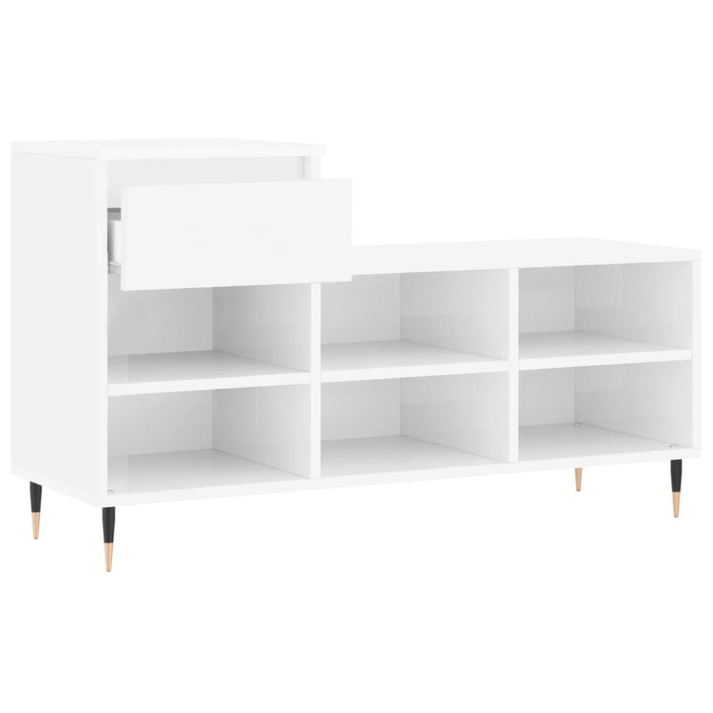 Scarpiera Bianco Lucido 102x36x60 cm in Legno Multistrato - homemem39