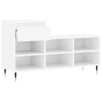 Scarpiera Bianco Lucido 102x36x60 cm in Legno Multistrato - homemem39