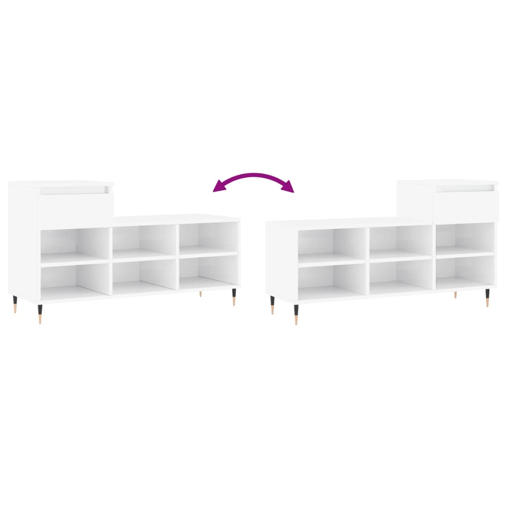 Scarpiera Bianco Lucido 102x36x60 cm in Legno Multistrato - homemem39