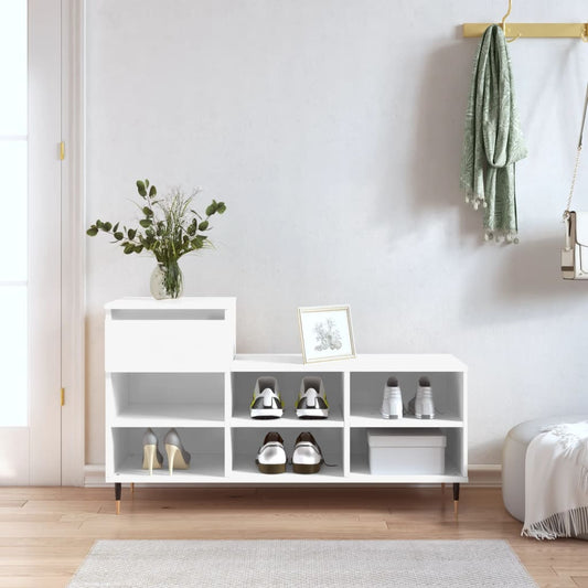 Scarpiera Bianco Lucido 102x36x60 cm in Legno Multistrato - homemem39