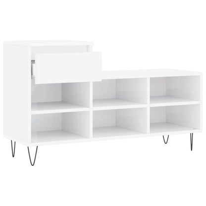 Scarpiera Bianco Lucido 102x36x60 cm in Legno Multistrato - homemem39