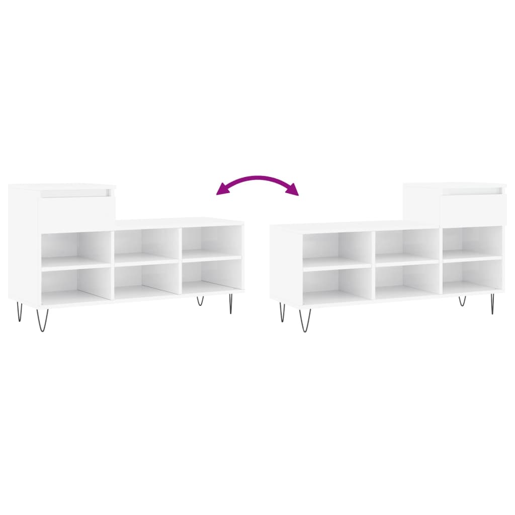 Scarpiera Bianco Lucido 102x36x60 cm in Legno Multistrato - homemem39