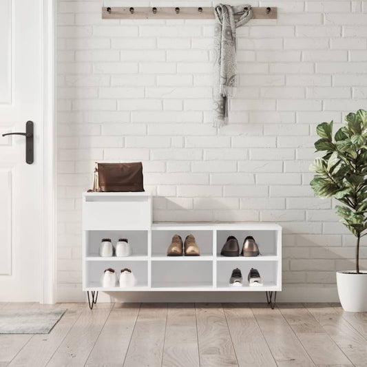Scarpiera Bianco Lucido 102x36x60 cm in Legno Multistrato - homemem39
