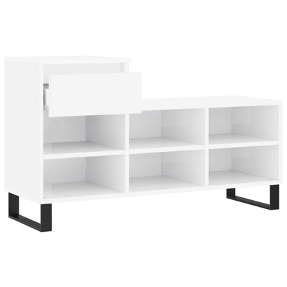 Scarpiera Bianco Lucido 102x36x60 cm in Legno Multistrato