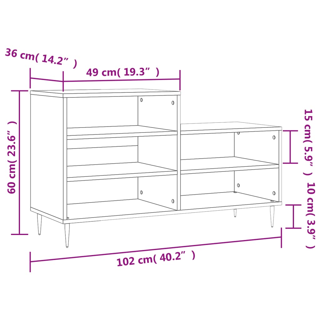 Scarpiera Nera 102x36x60 cm in Legno Multistrato - homemem39