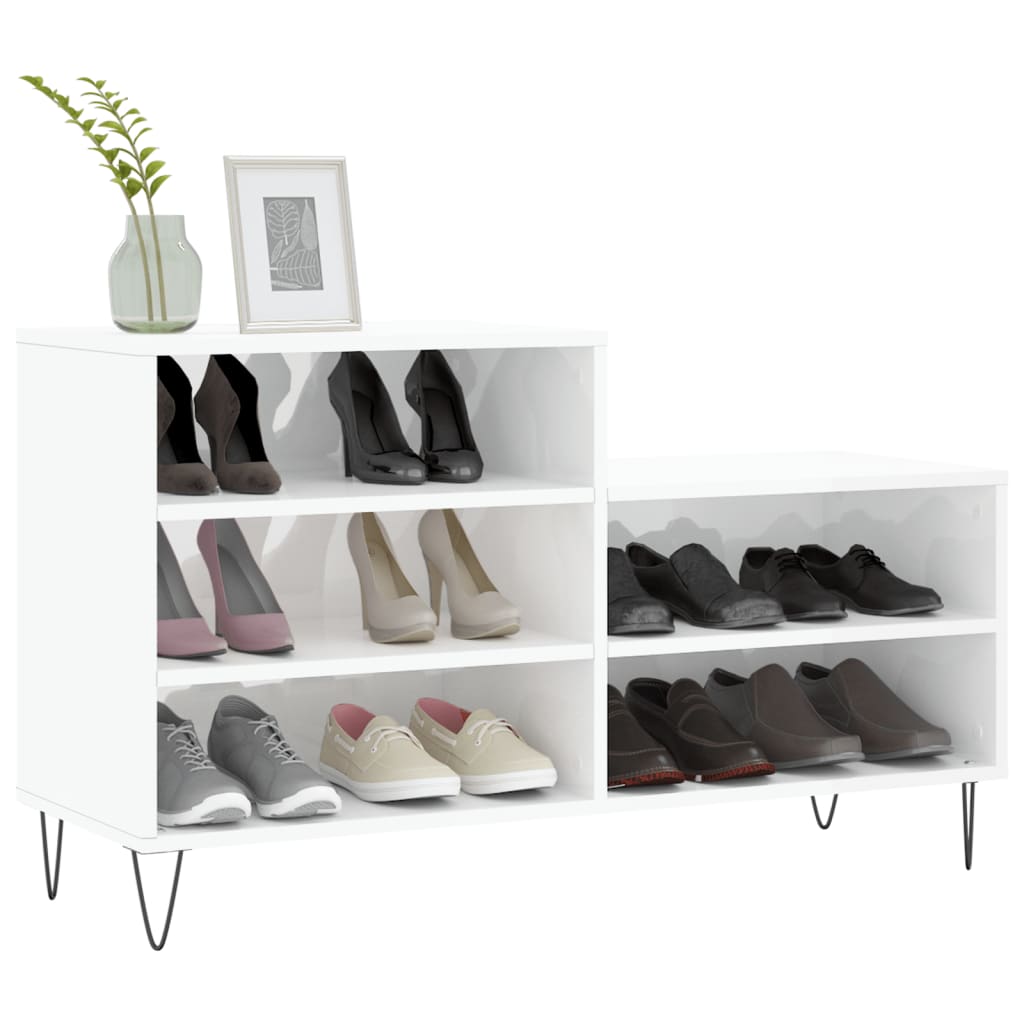 Scarpiera Bianco Lucido 102x36x60 cm in Legno Multistrato - homemem39